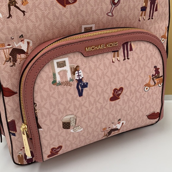 MICHAEL KORS JET SET GIRLS JAYCEE LARGE ZIP PACKED BACKPACK DARK POWDER BLUSH - Picture 2 of 16